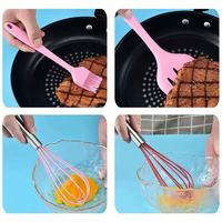 Ensemble d'ustensiles de cuisine en silicone 100% sans BPA, 5 pièces, noir, résistant à la chaleur, spatule, fouet, grattoir, brosse, facile à nettoyer, pour la cuisine