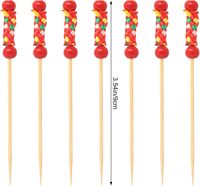 Vente en gros de pics de fruits jetables en bambou pour barbecue brochette de bambou bâton de perles de bambou avec perle en forme de cœur rouge