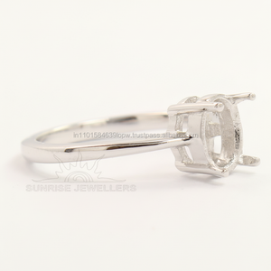 Monture de bague, 6x8 mm, forme ovale, sertissage à griffes pour pierre, demi-monture de bague, finition polie, argent sterling 925 - Product Image 1
