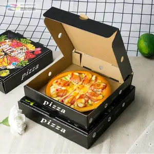 Design Pizza Box Fast Food Round Shape Recycled Materials Black Pizza Boxes