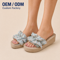 Sandales compensées antidérapantes en EVA personnalisées pour femmes, motif floral, nœud, espadrilles d'été à lacets, couleur pastel, pour les vacances