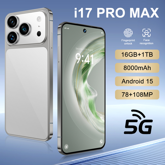 Gray I17 Pro Max Smartphone 16GB+1TB 8000mAh Large Battery 120Hz Refresh Rate 7.3inch Display Best Camera Phone 5g