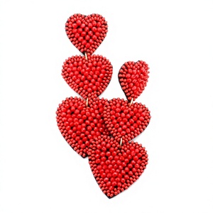 Pendientes de Cuentas Multicolor con Forma de Corazones Hechos a Mano, Cuentas Rosas de Moda de Primera Calidad, Tema de Amor para Bodas y Fiestas, para Mujer - Product Image 4