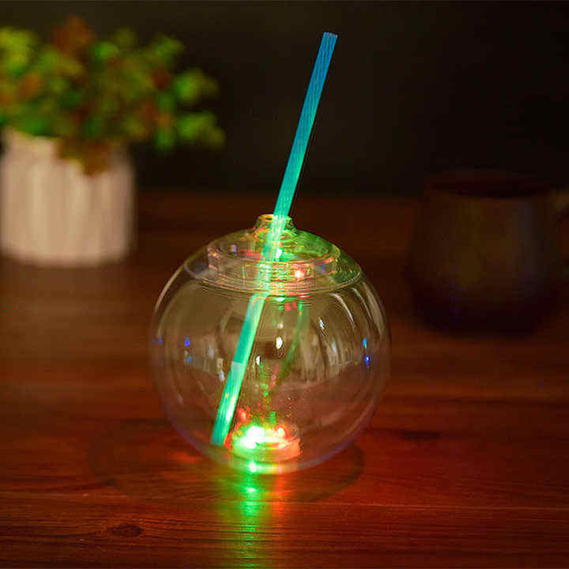 LED Glitter Light Plastic 24oz Ball Shape Bottle Christmas Party Transparent Glowing Round Straw Cup