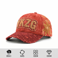 Casquette de baseball vintage de luxe YKZG personnalisée avec broderie florale léopard, logo 3D en relief, bord délavé, 100% coton