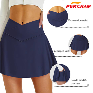 Saias de Tênis Femininas com Logo Personalizado, 2 em 1 com Shorts e Bolsos, Cintura Alta, para Atividades Físicas, Corrida, Treino, Academia, OEM, Golfe - Product Image 1