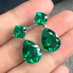 CAOSHI Vintage Fashion Women Green Cubic Zirconia Drop Earrings for Party Wedding Elegant Water Drop Emerald Dangle Earrings