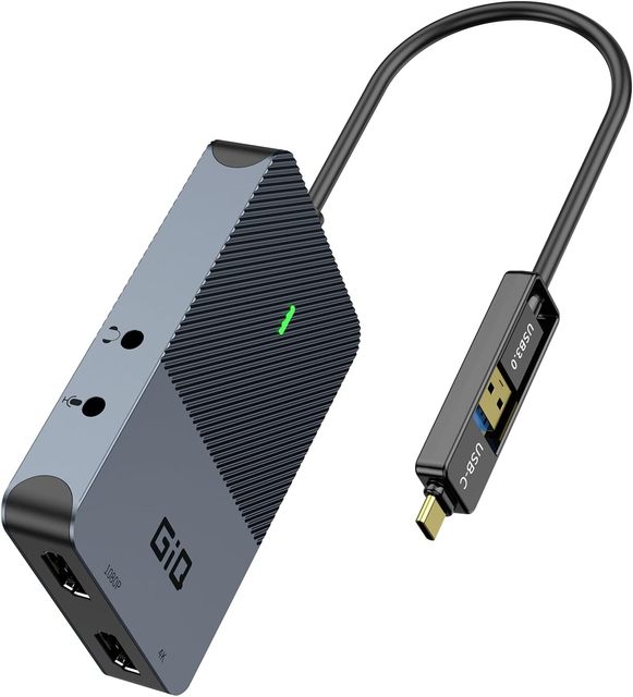 DisplayLink USB3.0/Type-C to Dual H DMI Docking 4K30Hz+1080P60Hz Dual Monitor Extend Mirror with 3.5mm Audio Mic Jack OTG for PC