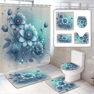 Rideau de Douche Floral en Polyester, Imprimé Numérique Personnalisé, Imperméable, Lot de 14, Vente en Gros - Product Image 1