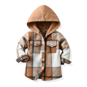 Automne hiver enfants Plaid brossé à capuche à manches longues veste Style européen américain décontracté hauts à la mode pour garçons neutre - Product Image 1