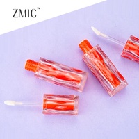 Tube de brillant à lèvres double paroi 2,1 ml, tube de rouge à lèvres liquide transparent rouge avec design ondulé, tube carré vide pour baume à lèvres avec logo personnalisé