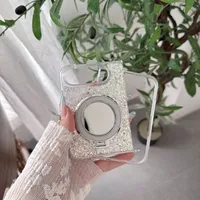 Coque de téléphone antichoc avec support miroir rond à paillettes Ins Bling pour iPhone DUO 18 Fold Ultra 18 Fold