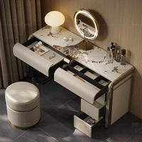 Coiffeuse de luxe légère de style italien en marbre avec panneau en contreplaqué et armoire de rangement intégrée, poste de maquillage pour chambre moderne