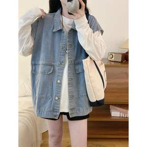 Hiromi so Women's High-End 2025 New Style Outerwear Denim Jacket Autumn/Winter <b>Vest</b> <b>Top</b> Outer Sleeveless Loose Fit Solid Color - Product Image 2