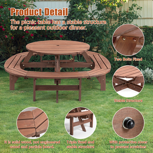 12-Person Modern Portable <b>Round</b> <b>Outdoor</b> Wooden Picnic <b>Table</b> for Patio Backyard Garden - Product Image 5