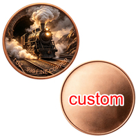 Pièce de monnaie commémorative ronde en cuivre pur 999 de 1 oz, style rétro, motif train à vapeur, personnalisable, pour collection, vente en gros, directement de l'usine
