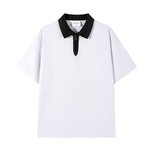 Polo de hombre de algodón de 230 g con media cremallera, novedad de primavera, marca de moda, holgado, con contraste de color, manga corta, para parejas - Product Image 3