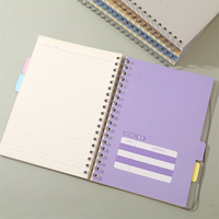 Carnet spirale B5, 124 feuilles, 80 g/m², couverture PP, séparateurs à sangle, tons chauds, couleur unie, 4 modèles, papeterie étudiante, vente en gros
