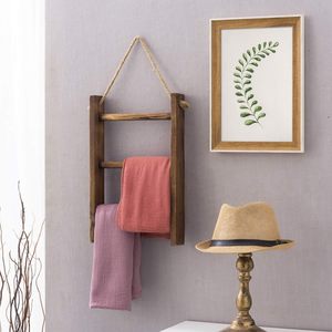 Porte-serviettes en bois à 2 barres et 3 niveaux, multifonctionnel, pour rangement de salle de bain ou de bureau - Product Image 2