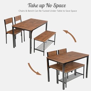 Ensemble de <span class=keywords><strong>salle</strong></span> <span class=keywords><strong>à</strong></span> <span class=keywords><strong>manger</strong></span> <span class=keywords><strong>en</strong></span> <span class=keywords><strong>bois</strong></span>, <span class=keywords><strong>table</strong></span> rectangulaire avec un <span class=keywords><strong>banc</strong></span> <span class=keywords><strong>et</strong></span> 2 chaises, gain de place, ensemble de meubles de cuisine 4 places pour le salon - Product Image 5