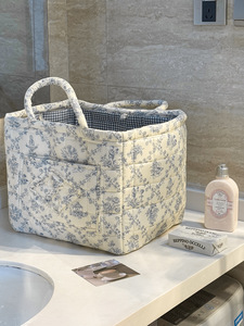 Panier à collation pliable léger en coton floral, panier de rangement à imprimé floral doux pour panier à linge, sac de courses pliable - Product Image 3