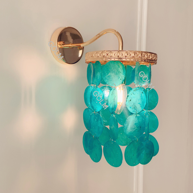 French Romantic Vintage Natural Green Shell Wall Sconce Bedroom Bedside Retro Wall Lamp American AC110V AC220V Led Wall Light