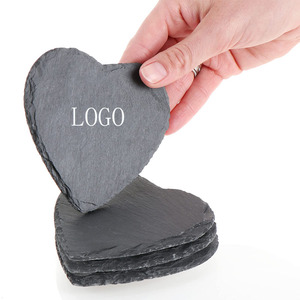 Dormake Juego de 4 Posavasos Clásicos de Pizarra con Grabado Láser en Forma de Corazón, Antiarañazos, Ecológicos, Resistentes al Calor, para el Hogar - Product Image 1