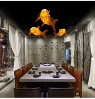 Lampe suspendue en bois traditionnelle, luminaire suspendu pour restaurant, lustre japonais personnalisé en forme de poisson Koi