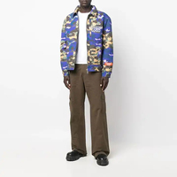Veste tendance pour homme avec logo personnalisé, grandes poches zippées, manches longues, imprimé camouflage violet sur toute la surface, fermeture éclair sur le devant
