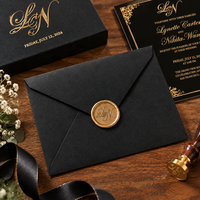Suite d'invitations de mariage de luxe noire et or en acrylique moderne avec feuille d'or et velours, faible MOQ, boîte à cartes d'invitation personnalisée