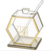Plat à miel hexagonal en acrylique personnalisé en usine, plat à miel en lucite, judaïca, plat à miel en lucite pour la fête de Rosh Hashanah
