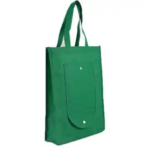 कस्टम फ्रंट पॉकेट गैर बुना किराना शॉपिंग बैग 80gsm गैर बुना फोल्डेबल शॉपर बैग फ्रंट पॉकेट के साथ