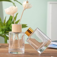 Flacon cylindrique vide en verre cristal pour parfum d'ambiance, avec couvercle en bois, pour la décoration de salle de bain et chambre à coucher