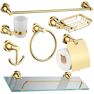 Luxury Bathroom Hardware Pendant Gold Towel Rack Suit Wall Mounted Brass Bathroom Accessories Set