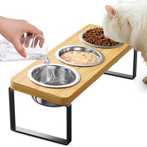 Soporte de madera transfronterizo para cuencos de gato, comedero doble para perros, plato de soporte para el cuello de mascotas, soporte de madera ajustable y sencillo para cuencos de gato - Product Image 1