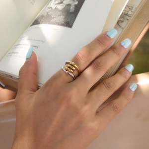 Anello Intrecciato Multistrato Bicolore J&D Jewelry, Placcato in Oro 18K, Acciaio Inossidabile Impermeabile, Anello Statement per Donne - Product Image 3