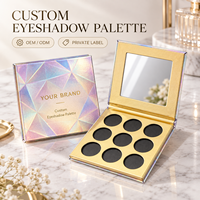 Boîte de palette d'ombres à paupières sur mesure, boîte en carton rigide holographique, miroir, neuf compartiments, emballage cosmétique