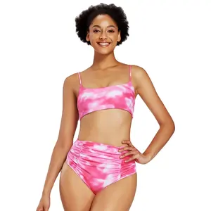 Kunden spezifischer Druck Zweiteilige Bade bekleidung für Frauen einteiliger Designer schöner Bikini transparenter Bügel-Badeanzug