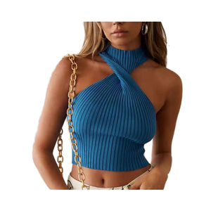 Stylish Artist Summer Street Outfit Asian Breathable Short Sleeveless Knitted Solid Color Camisole Women Crop <b>Top</b> - Product Image 1