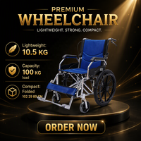 Fauteuil roulant manuel pliable en alliage d'aluminium de 20 pouces, chaise portable avec siège en maille bleue pour la maison et l'hôpital