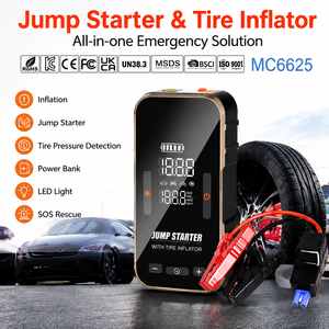 OEM ODM Portable Car Emergency Jump Starter Air <b>Pump</b> Integrated Tire Pressure Meter LED SOS Power Bank 12V Vehicle Jump Starter - Product Image 2