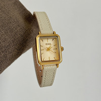 Montre à quartz vintage pour femme, cadran rectangulaire doré, bracelet en cuir, petit cadran, élégante, mode, luxe, Reloj Mujer, Montre Femme