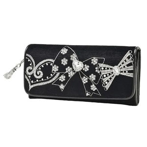 Cartera larga de piel sintética con cremallera para mujer, con diseño de lazo de amor femenino y bordado de dibujos animados. - Product Image 2