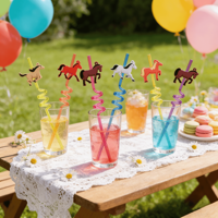 Vente en gros de gobelets réutilisables en PETG colorés avec breloques cheval galopant, thème équestre pour les fêtes d'anniversaire des enfants