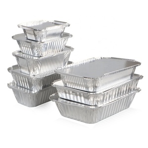 Custom Disposable 450ml Aluminum <b>Foil</b> <b>Container</b> with Rectangular Pattern Lids Recyclable and for Food Serving - Product Image 1