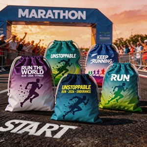 Custom Marathon <b>Drawstring</b> <b>Backpack</b> Running Event Gift Bag Printed Sports Race Kit Bagfor Travel Daily Soccer Events Promotion - Product Image 1