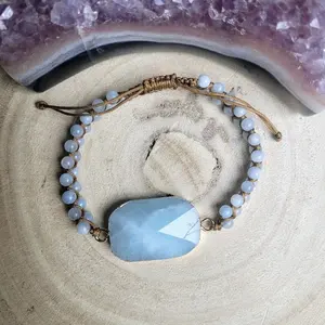 BD-L2905 Aquamarine bracelet adjustable crystal healing natural stone bracelets brown macrame bracelet for men women