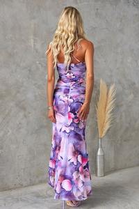 Vente chaude été col incliné hors de l'épaule femmes robe Maxi robe asymétrique imprimé croix épaule élastique robe - Product Image 3