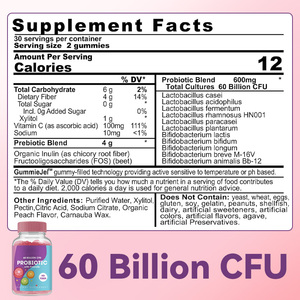 Bonbons gélifiés probiotiques et prébiotiques à croquer, sans sucre, à base de pectine, pour la santé digestive des adultes, marque privée OEM/ODM, 60 unités - Product Image 3