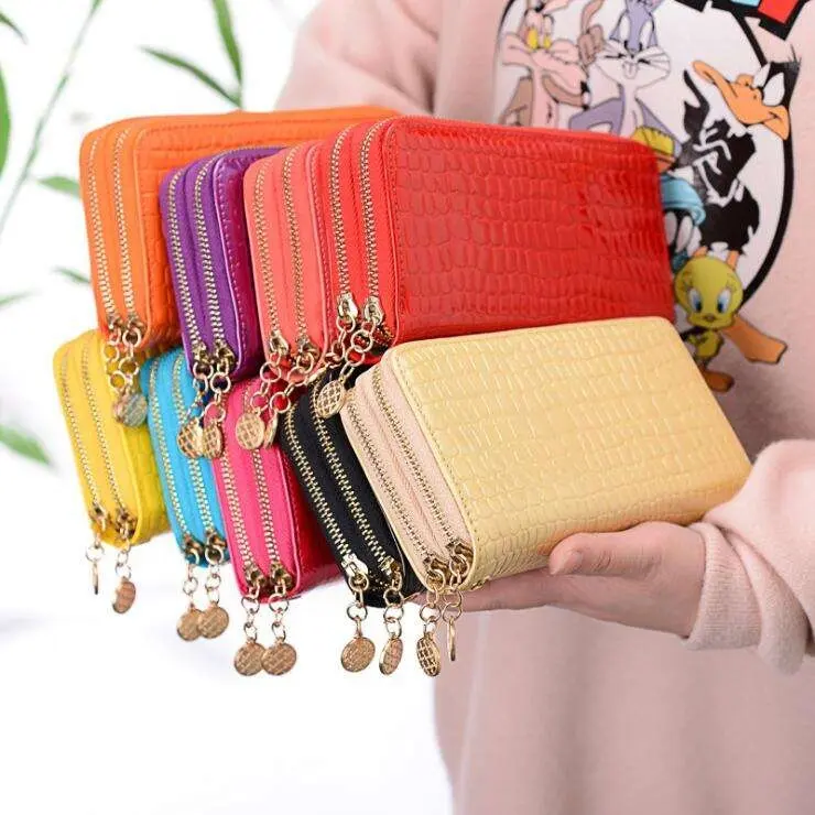 2022 Wholesale Women Candy Color Wallet Ladies' Long Purse Double Zip Phone Wallets